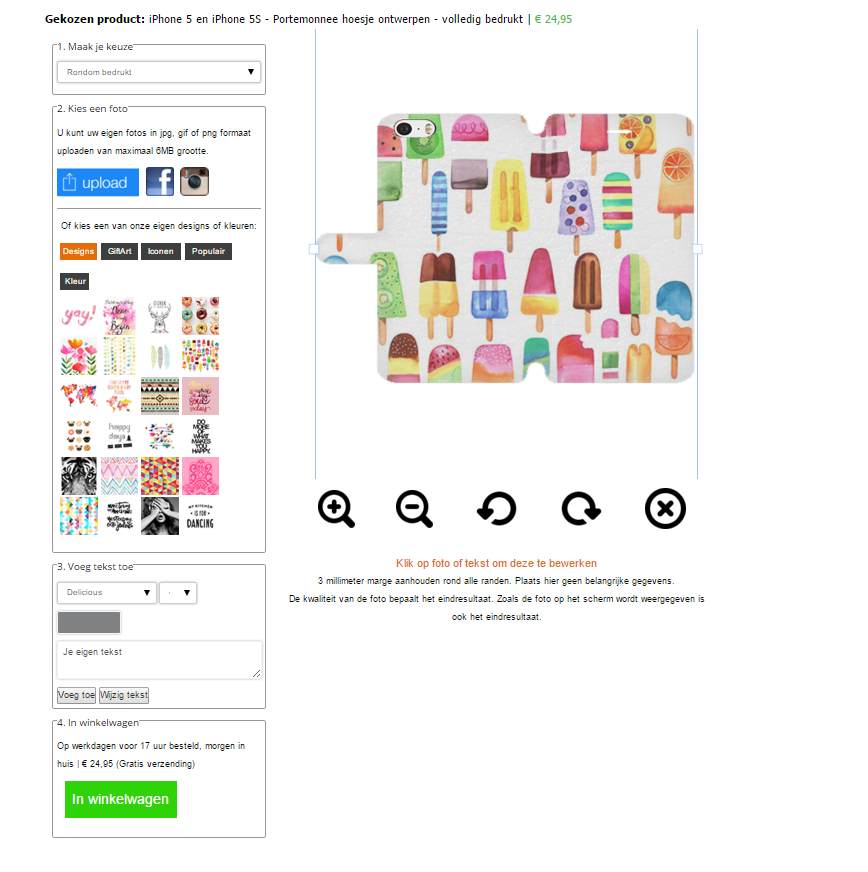 Portemonnee hoesje voor de iPhone 5(S) iPhone 5S fullprint walletcase maken