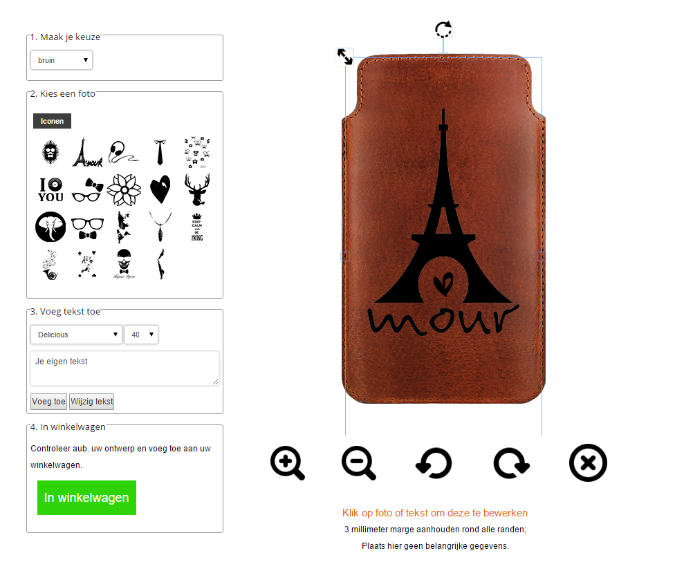 leren hoesje ontwerpen maat S