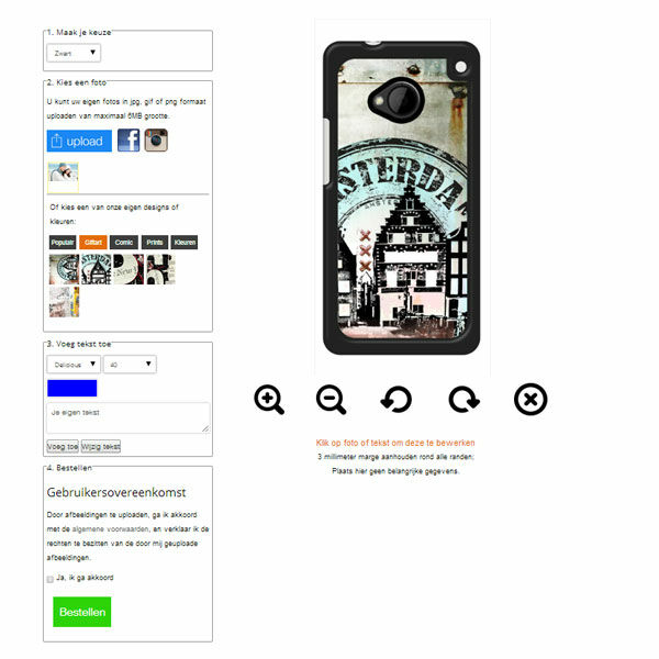 HTC One M8 Hardcase hoesje ontwerpen met foto zwart